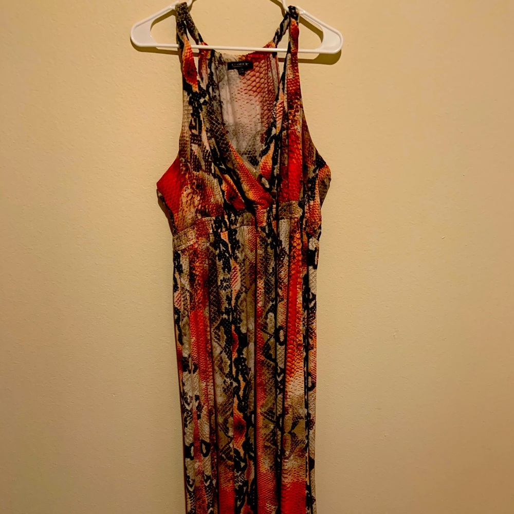Glamour Animal Skin Orange/Black/Silver Maxi Dress